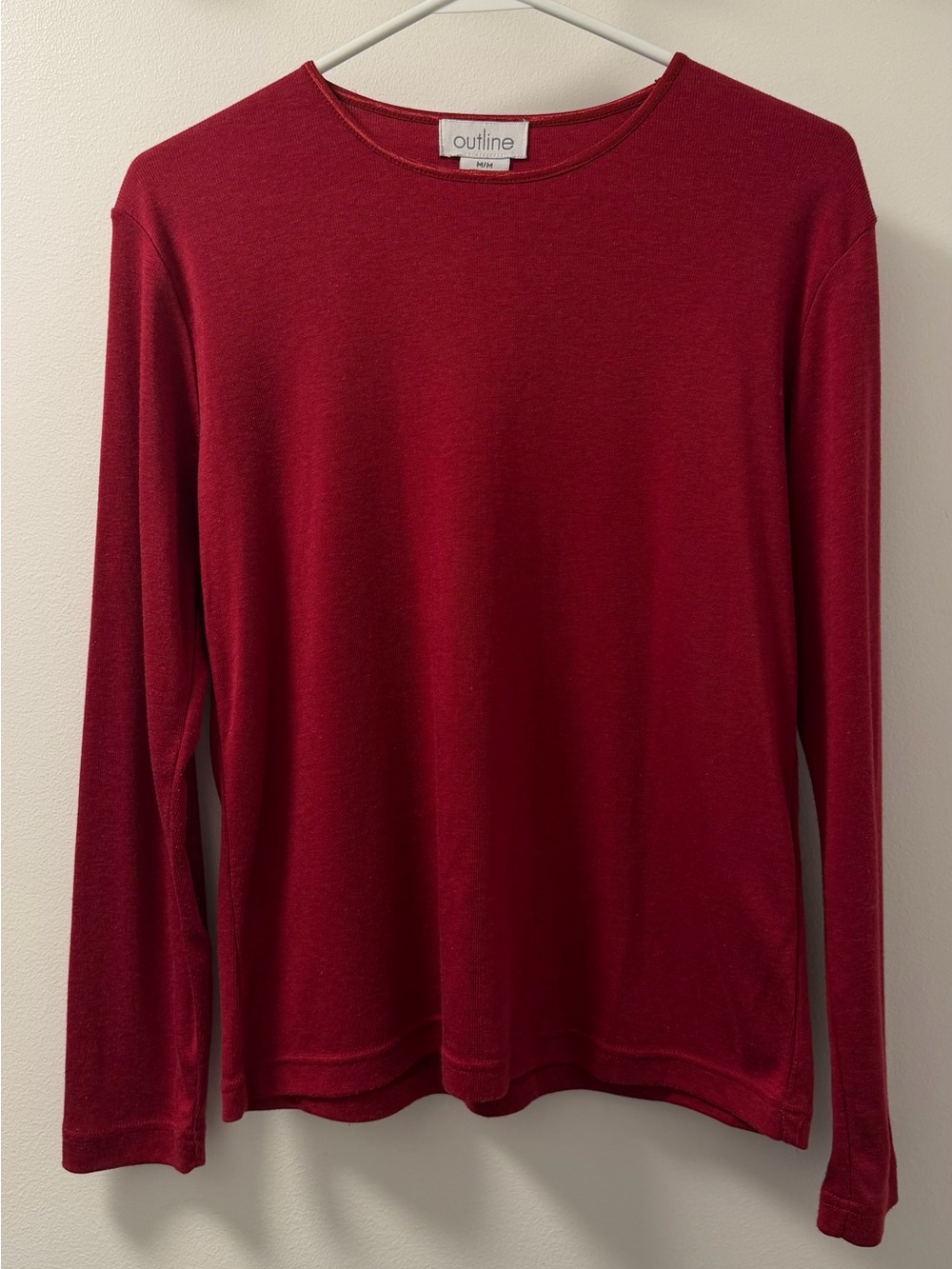 Outline Red Ribbed Knit Long-Sleeve Top Size M Made in Korea